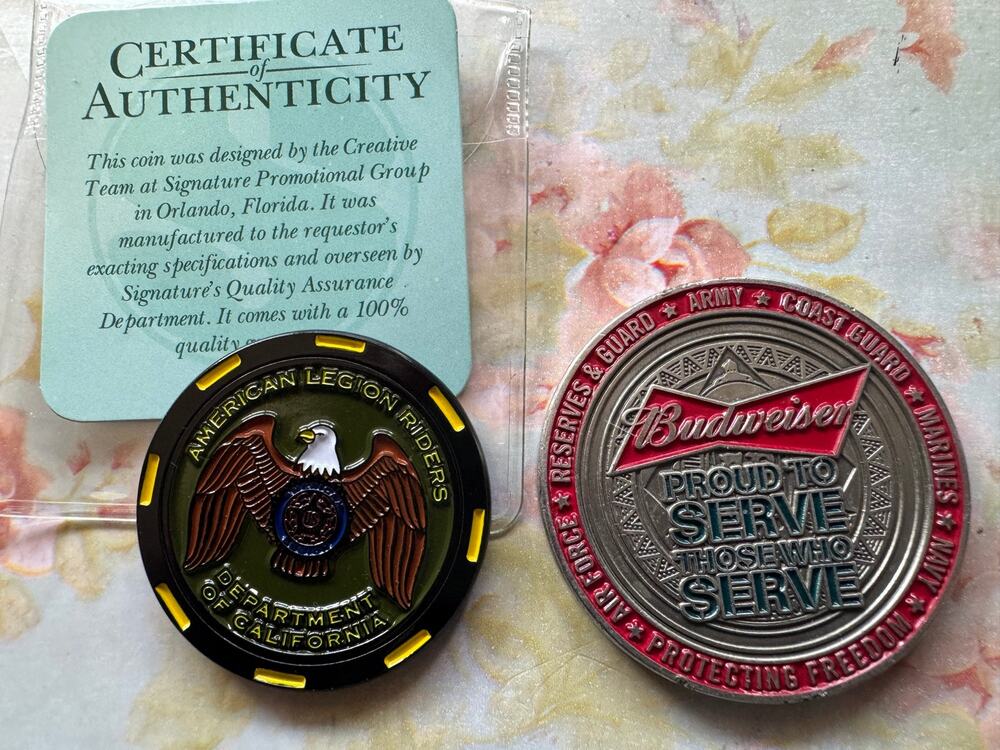 Budweiser Military & American Legion Riders 2019 California Challenge Coin Lot 2